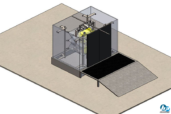 Conception 3D d’un bloc de lavage conteneur poubelle